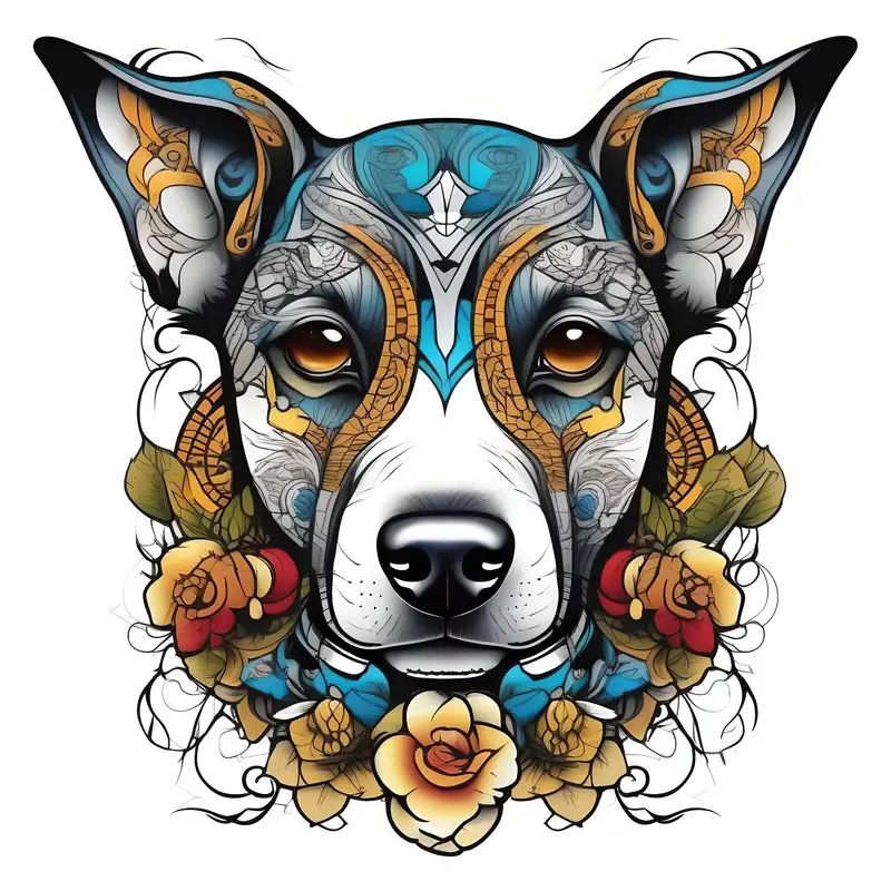 Anime-style dog tattoo design